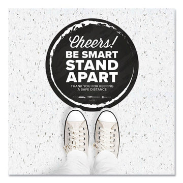 Tabbies® Besafe Messaging Floor Decals, Cheers;be Smart Stand Apart;thank You For Keeping A Safe Distance, 12" Dia, Black-white, 60-ct freeshipping - TVN Wholesale